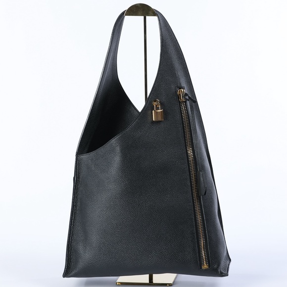 Tom Ford Large Pebbled Leather Single Strap Hobo/Toto Bag w Lock & Key - Gold - Picture 1 of 10